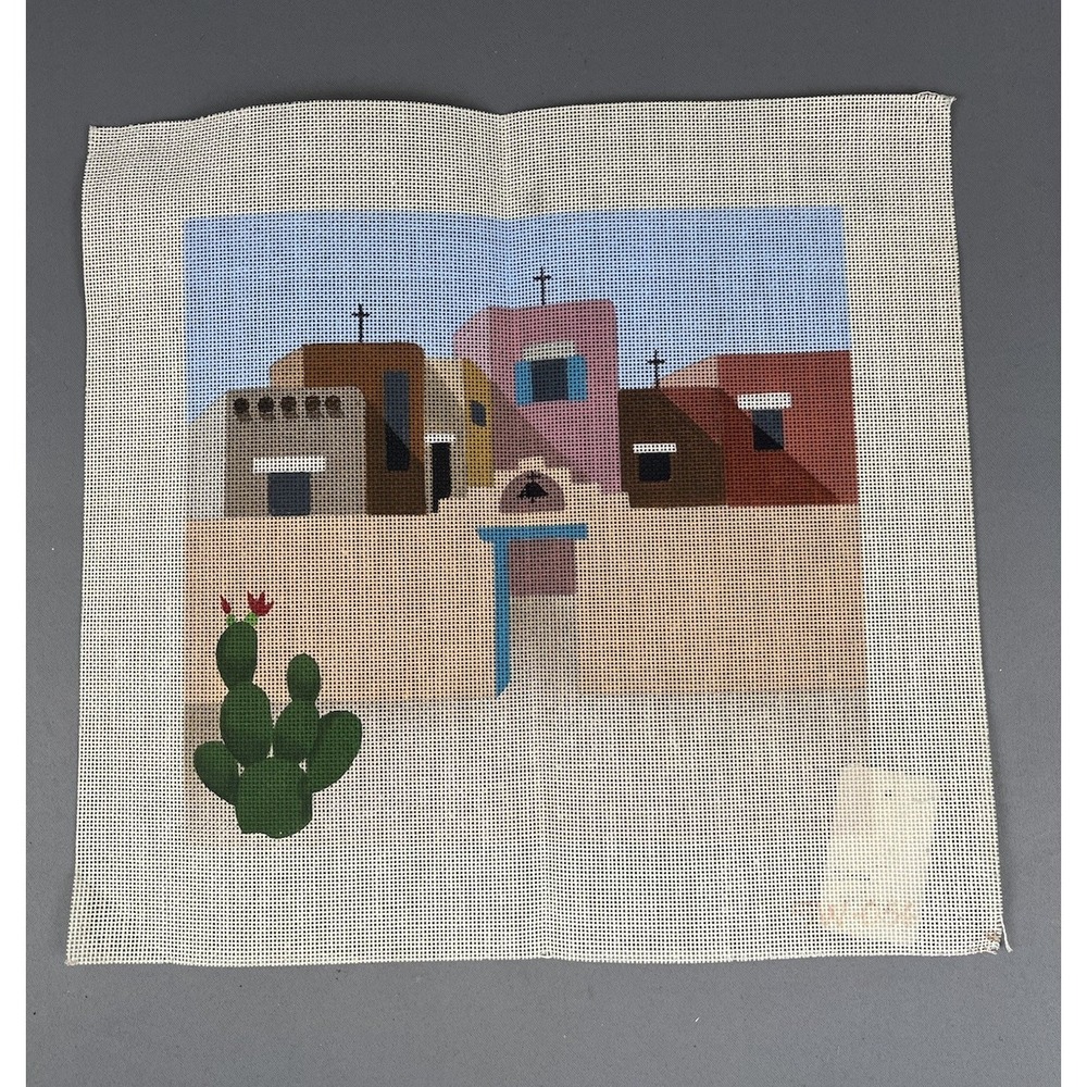 Hand Painted Needlepoint Canvas Southwest Arizona New Mexico Desert Architecture - Picture 10 of 10